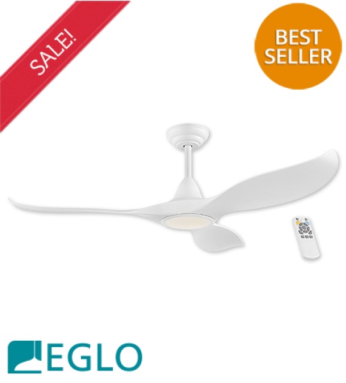 Eglo Noosa DC Motor 3 ABS Blade 52” Ceiling Fan with Dimmable Tricolour LED Light & Remote Control - White